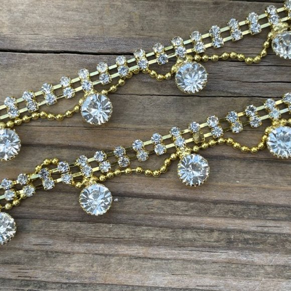 Women Anklet set of 2 Gold Tone Fashion Jewelry Crystal Accents AnkletsANklet - Picture 12 of 13